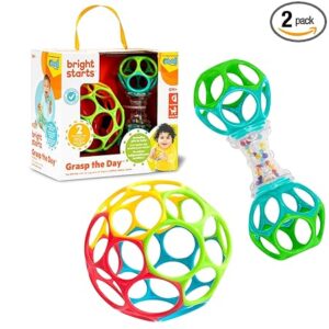 Bright Starts Easy-Grasp Oball Bundle Geschenk-Set - Grasp the Day, Ball und Rasselspielzeug 2er-Pack, BPA-frei, Unisex, Newborn+